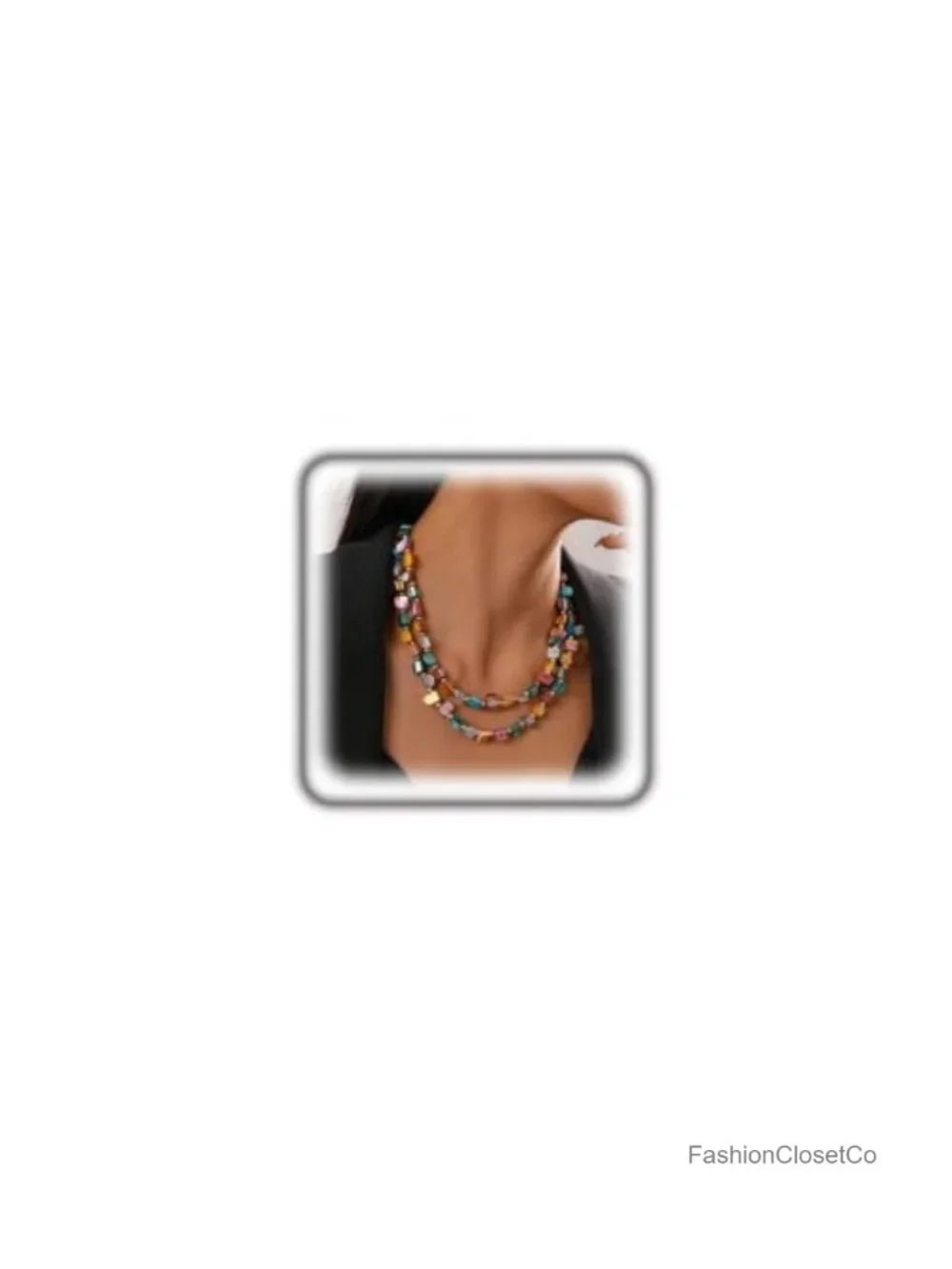 Boho Layered Beaded Faux Shell Choker Necklace Chunky Statement Jewelry